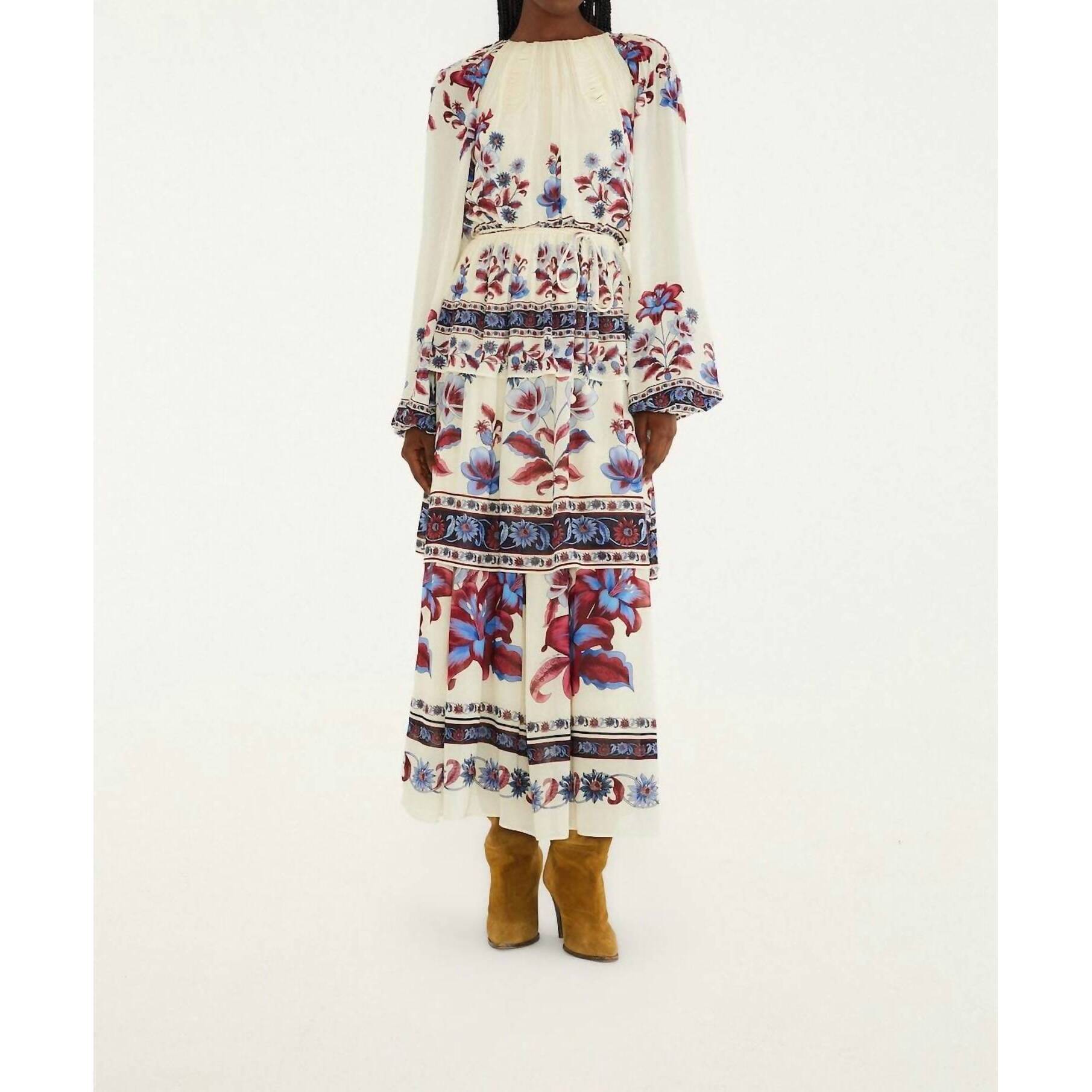 New Farm Rio Malu Long Sleeve Maxi Dress In Winter White